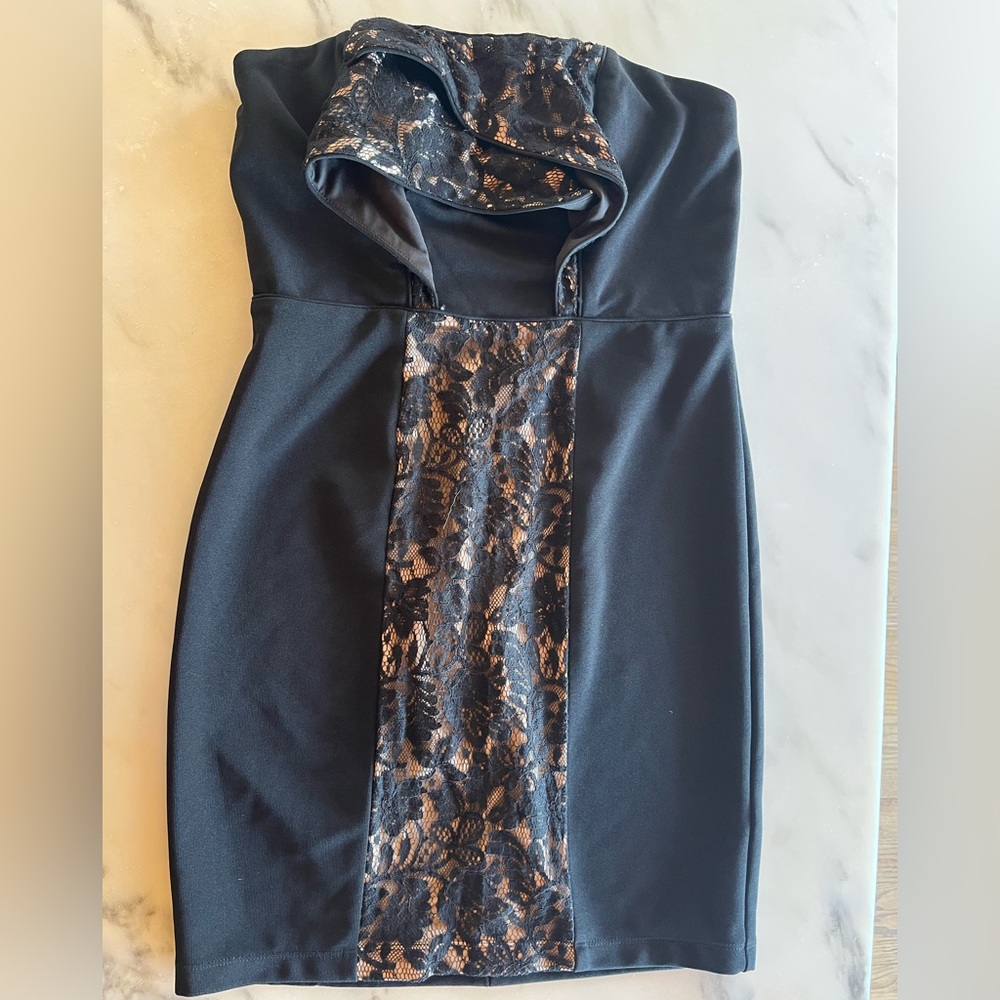 Way In Clothing Co. Y2K Little Black Strapless Lace Cocktail Dress 11